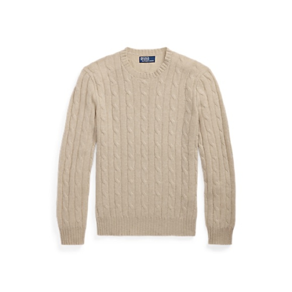Ralph Lauren Men's Tan Cable Knit Crewneck Sweater
